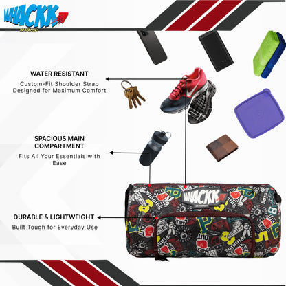 WHACKK Track printed Rugby Gym Bag|Fitness Bag|Sports Duffle|Multipurpose Bag |Travel Duffel Bag|Adjustable Strap|Unisex|Sports Kit Bag