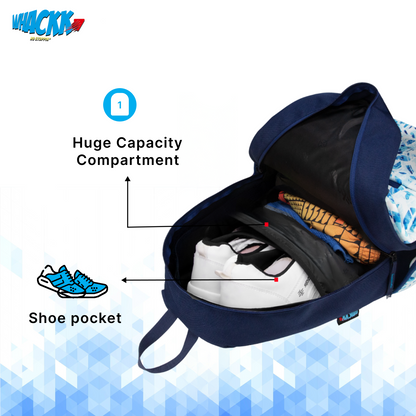 WHACKK Seles Sports Badminton Tennis Racket Backpack White Blue | 22L Capacity with Racket Compartment, Shoe Pocket, Multiple Utility Pockets & Dual Bottle Holders | Lightweight Bag for Pickleball Table Tennis