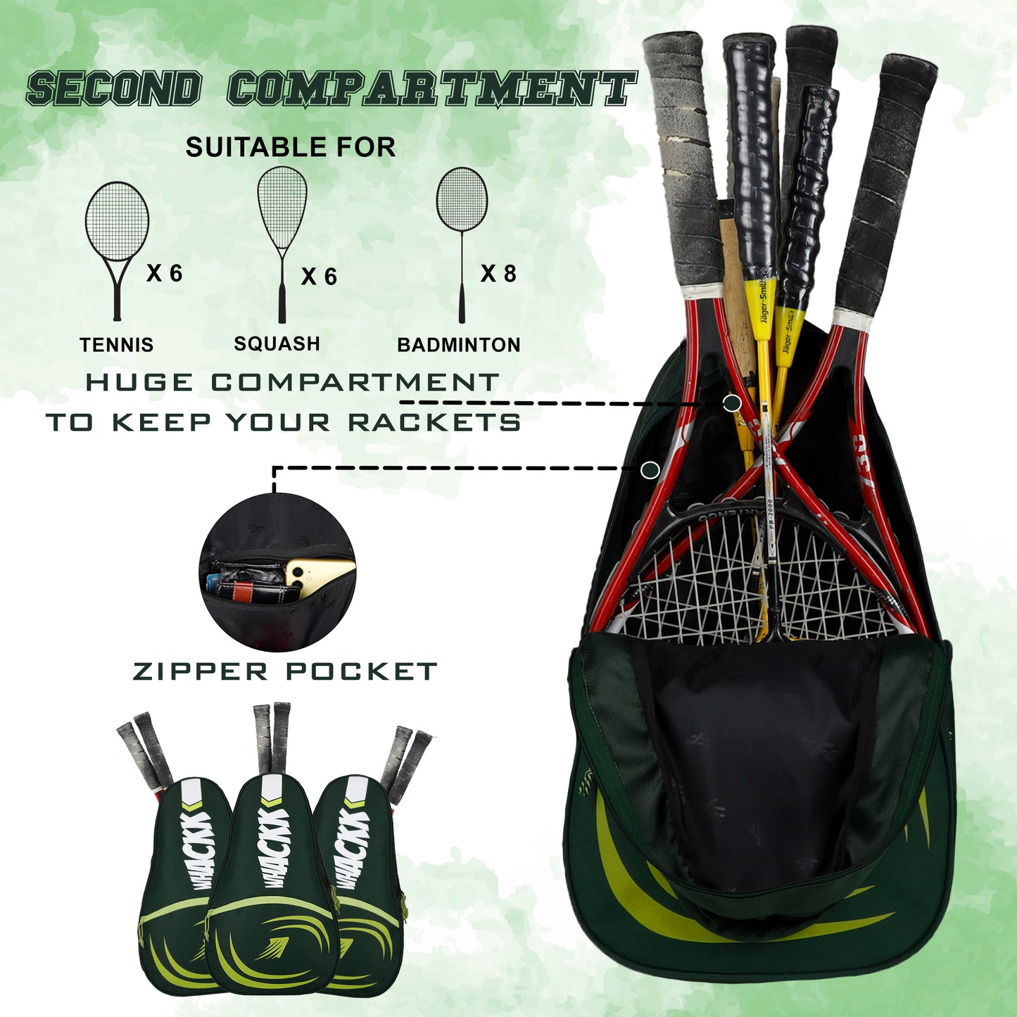 Ace Pickleball Green Badminton Tennis Kit Bag 28L Green