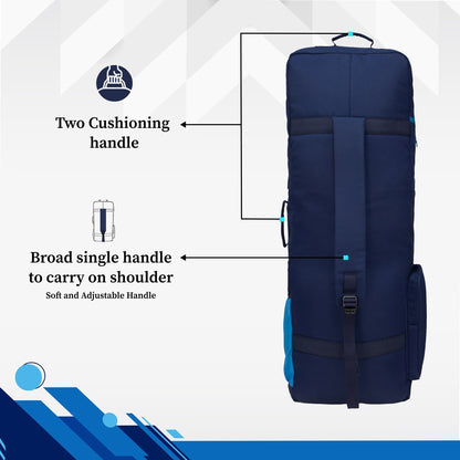Don Navy Blue 45L Unisex Cricket Kit Bag Backpack|Adult Size|Shoe/Helmet Pocket|Main Compartment 18" Leg Pad|2 Bottle Holder|Easy Access Pocket|Player Edition Senior