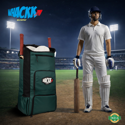 WHACKK Pollock 90L Cricket Bag Green | Large Kit Bag with Dual Bat Pockets, Shoe Pocket, Helmet & Gloves Section, Multiple Storage Compartments