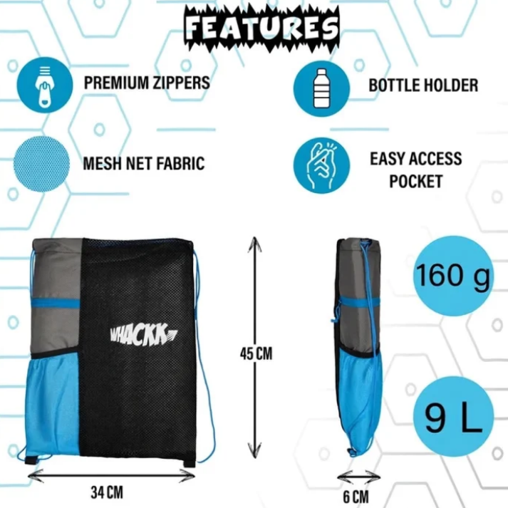 WHACKK Joss Sports Bag Blue Grey | Multipurpose Duffle Bag with Shoe Compartment & Shoulder Strap | Lightweight Gym, Sports & Travel Bag