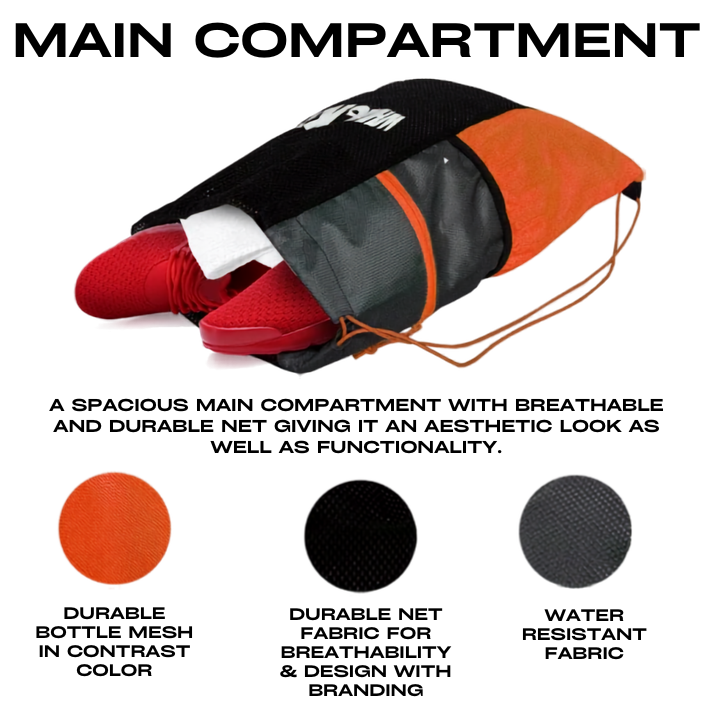 WHACKK Joss Sports Bag Orange | Multipurpose Duffle Bag with Shoe Compartment & Shoulder Strap | Lightweight Gym, Sports & Travel Bag for Men & Women