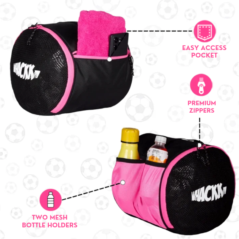 WHACKK Kick Ball Bag Black Pink | Football & Volleyball Carry Bag with Drawstring Closure | Lightweight Sports Ball Carrier for Kids & Adults