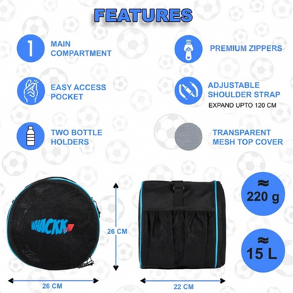 WHACKK Kick Ball Bag Black | Football & Volleyball Carry Bag with Drawstring Closure | Lightweight Sports Ball Carrier for Kids & Adults