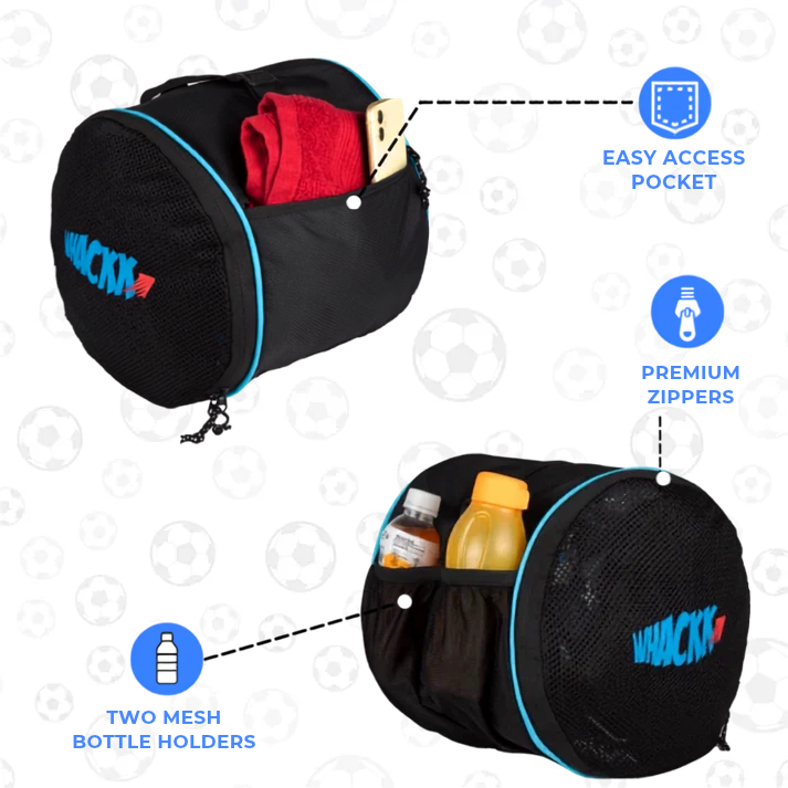 WHACKK Kick Ball Bag Black | Football & Volleyball Carry Bag with Drawstring Closure | Lightweight Sports Ball Carrier for Kids & Adults