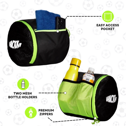 WHACKK Kick Ball Bag Black Green | Football & Volleyball Carry Bag with Drawstring Closure | Lightweight Sports Ball Carrier for Kids & Adults