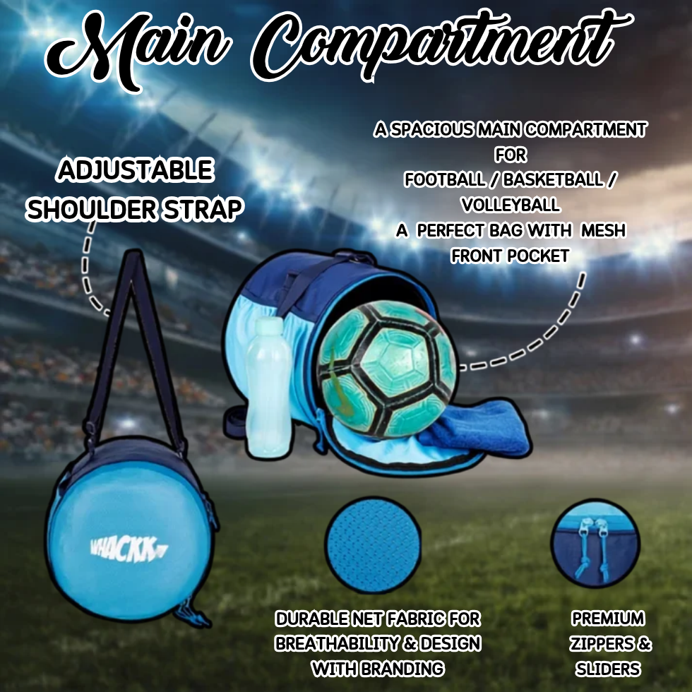 WHACKK Kick Ball Bag Navy Blue | Football & Volleyball Carry Bag with Drawstring Closure | Lightweight Sports Ball Carrier for Kids & Adults