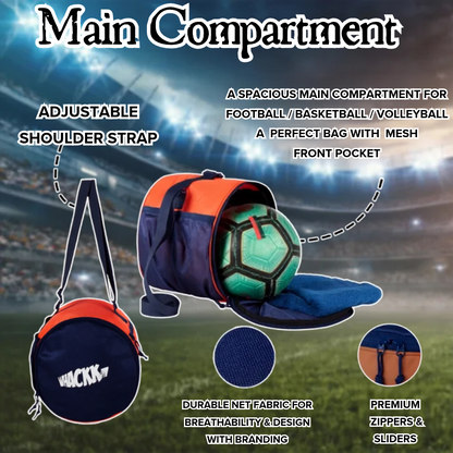 WHACKK Kick Ball Bag Navy Orange | Football & Volleyball Carry Bag with Drawstring Closure | Lightweight Sports Ball Carrier for Kids & Adults