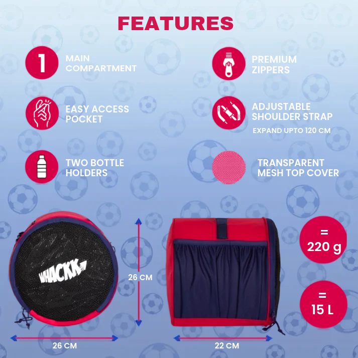 WHACKK Kick Ball Bag Red Navy | Football & Volleyball Carry Bag with Drawstring Closure | Lightweight Sports Ball Carrier for Kids & Adults