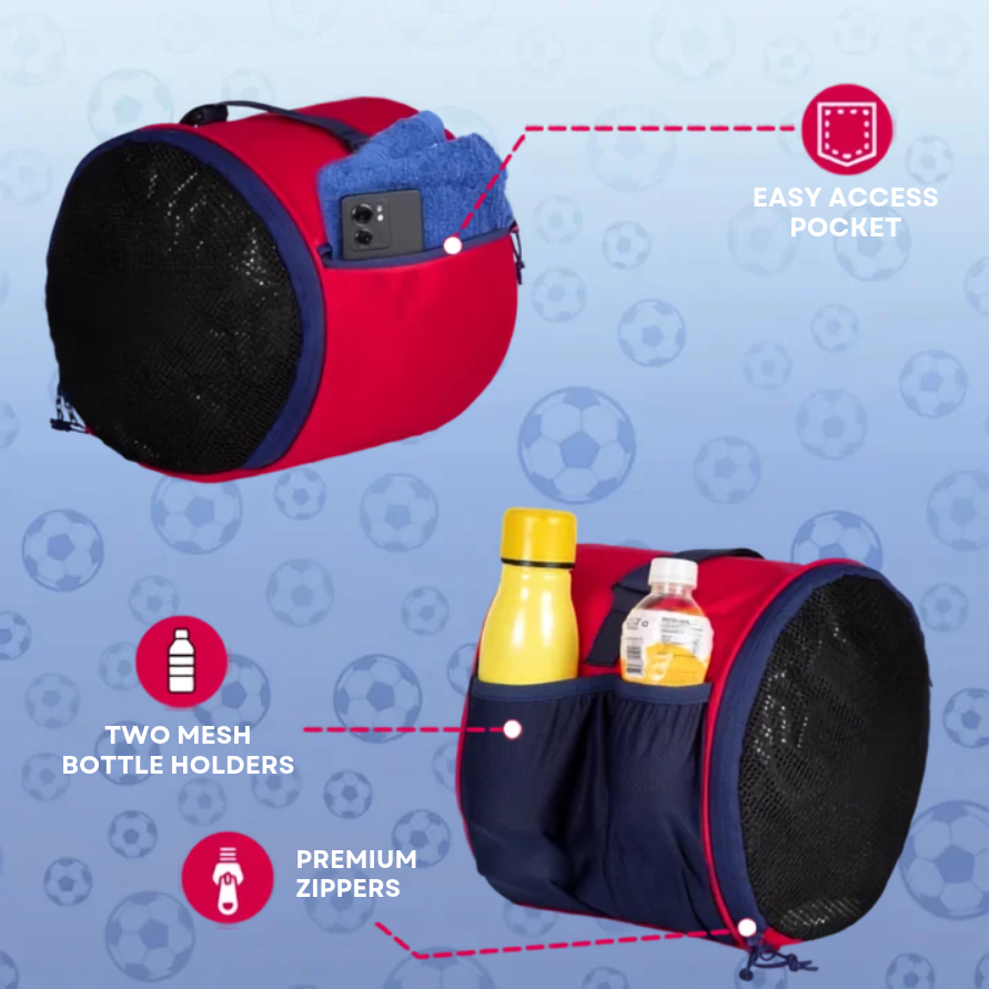 WHACKK Kick Ball Bag Red Navy | Football & Volleyball Carry Bag with Drawstring Closure | Lightweight Sports Ball Carrier for Kids & Adults