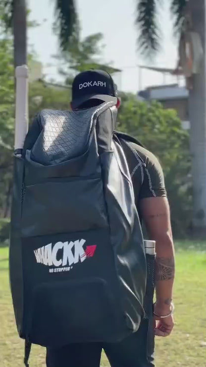 Lara Blk 72L | Premium Artificial Vegan Faux Leather Cricket Backpack|KitBag|Adult Size|2 Bat Pocket|Shoe/Helmet Pocket|Fit 18" Leg Pad 2 Bottle Holder|Easy Access|Player Senior,Black